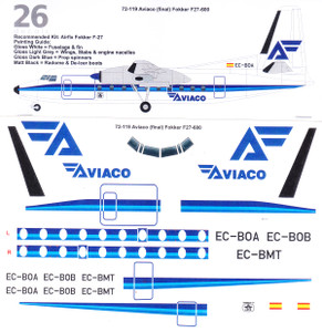 1/72 Scale Decal Aviaco F-27 Final Livery