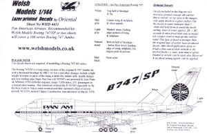 1/144 Scale Decal Pan Am 747-SP