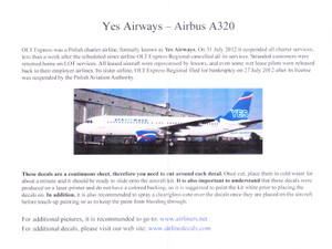1/144 Scale Decal Yes Airways A-320
