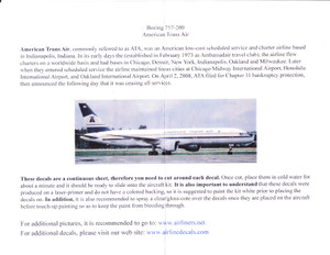 1/144 Scale Decal ATA American Trans Air 757-200