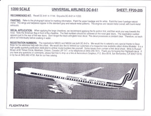 1/200 Scale Decal Universal Airlines DC8-62