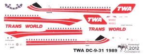 1/144 Scale Decal TWA DC9-31 1989