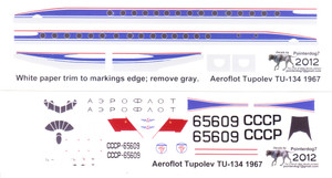 1/144 Scale Decal Aeroflot TU-134 1967