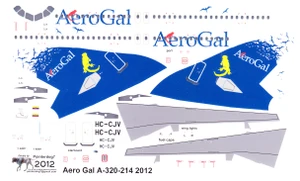 1/144 Scale Decal AeroGal A-320 2012