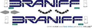 1/144 Scale Decal Braniff A-320 Blue
