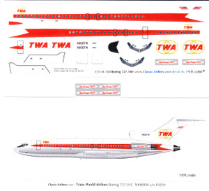 1/144 Scale Decal TWA 727-100 Delivery