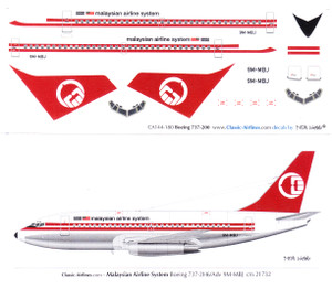 1/144 Scale Decal MAS - Malaysian Airline System 737-200