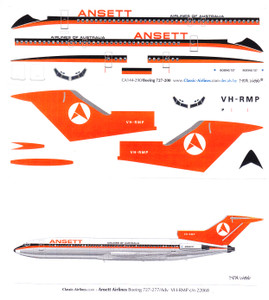 1/144 Scale Decal Ansett 727-200 Orange Tail