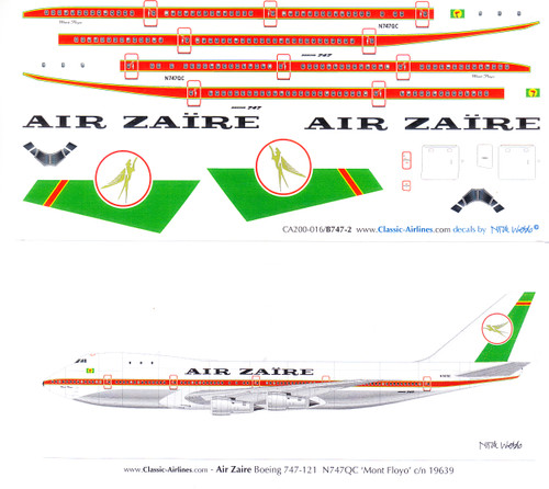 1/200 Scale Decal Air Zaire 747-200