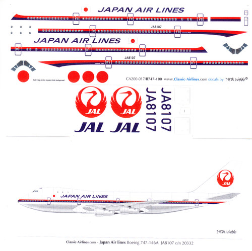 1/200 Scale Decal Japan Air Lines 747-100