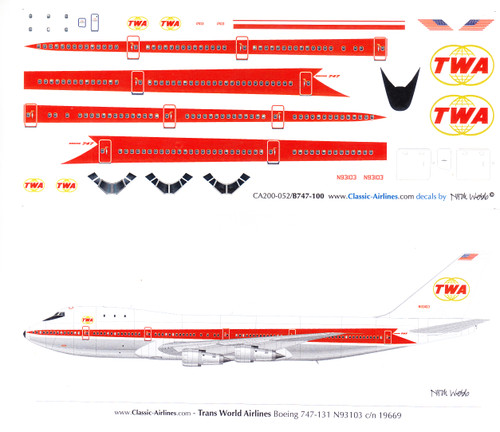 1/200 Scale Decal TWA 747-100 Twin Globes