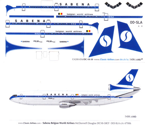 1/200 Scale Decal Sabena DC10-30 Delivery