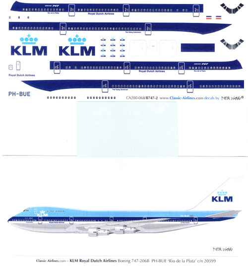 1/200 Scale Decal KLM 747-200 Blue