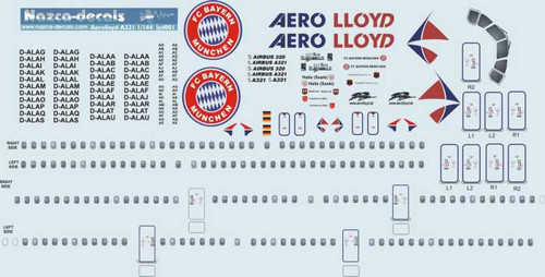 1/144 Scale Decal Aero Lloyd A-320 / 321 Bayern Munchen Livery