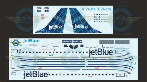 1/144 Scale Decal Jet Blue ERJ-190 TARTAN With Lifelike Cockpit / Windows