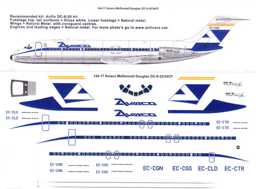 1/144 Scale Decal Aviaco McDonnell Douglas DC-9-32/34CF