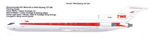 1/144 Scale Decal TWA Trans World Airlines Boeing 727-231