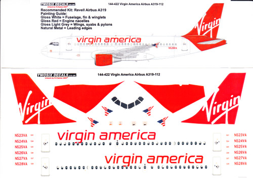 1/144 Scale Decal Virgin America Airbus A-319