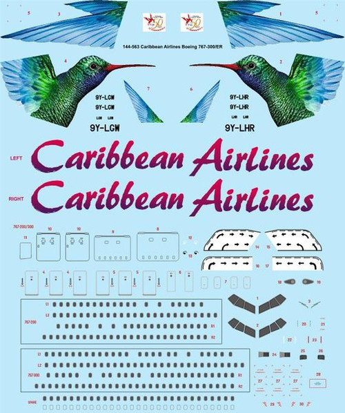 1/144 Scale Decal Caribbean Airlines Boeing 767-300