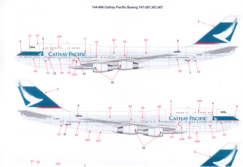 1/144 Scale Decal Cathay Pacific Boeing 747-200,300,400