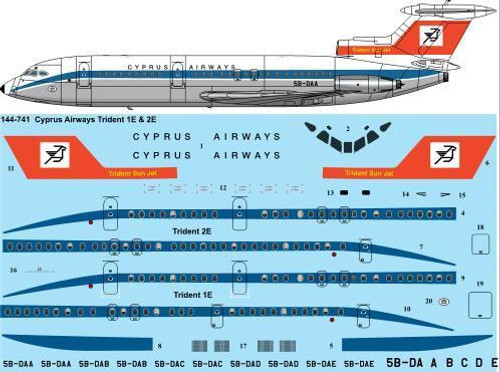 1/144 Scale Decal Cyprus Airways (late) Trident 1E & 2E