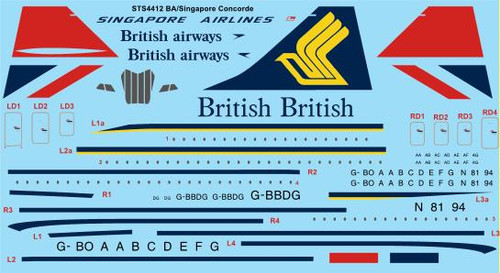 1/144 Scale Decal British Airways & Singapore Airlines Concorde