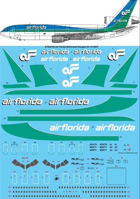 1/144 Scale Decal Air Florida McDonnell Douglas DC-10-30CF