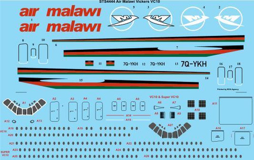 1/144 Scale Decal Air Malawi Vickers VC-10