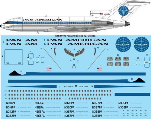 1/144 Scale Decal Pan Am (early) Boeing 727-21/21C