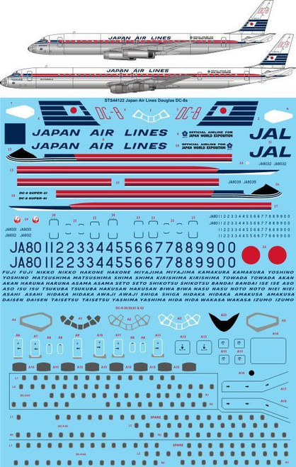 1/144 Scale Decal Japan Air Lines JAL Douglas DC-8-61 & 62