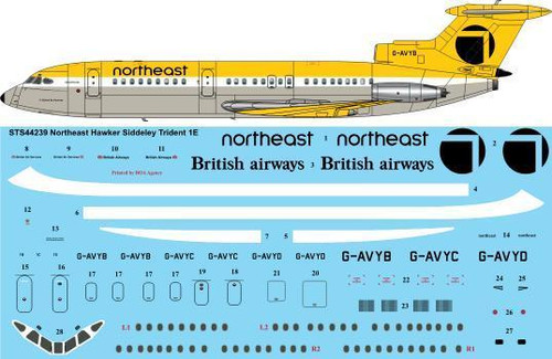 1/144 Scale Decal Northeast Hawker Siddeley Trident 1E