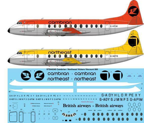 1/144 Scale Decal Cambrian / Northeast Vickers Viscount 800