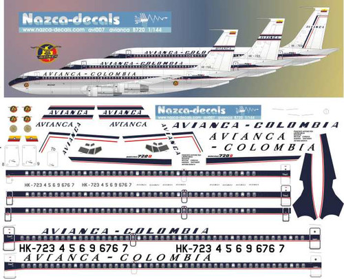 1/144 Scale Decal Avianca B720 old scheme with all Variants