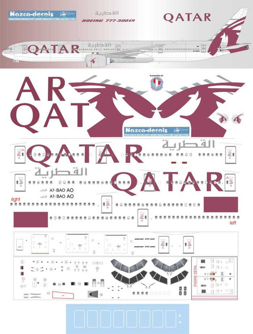 1/200 Scale Decal Qatar 777-300 NEW