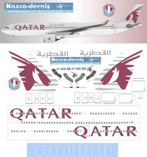 1/144 Scale Decal Qatar A330-300