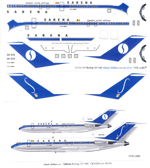 1/144 Scale Decal Sabena 727-100