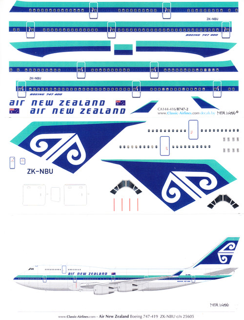 1/144 Scale Decal Air New Zealand 747-400