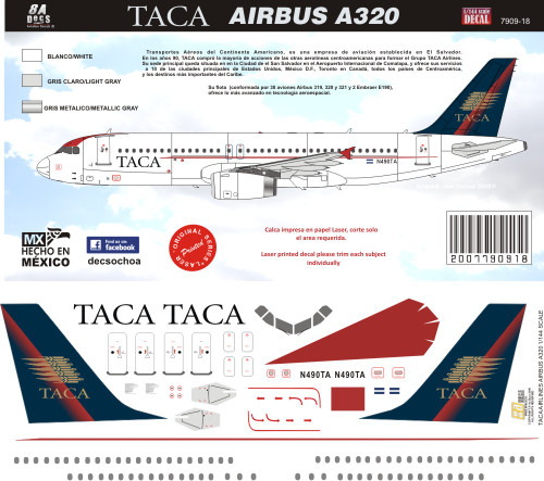 1/144 Scale Decal TACA A-320