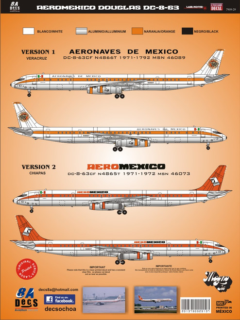 1/144 Scale Decal Aeronaves de Mexico / AeroMexico DC-8-63 TWO Versions