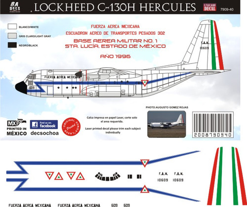 1/144 & 1/72 Scale Decal Fuerza Aerea Mexicana C-130 EATP