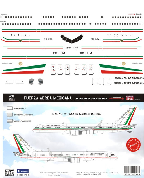 1/144 Scale Decal Fuerza Area Mexicana Boeing 757-200 TP-01