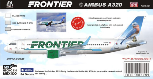 1/144 Scale Decal Frontier A-320 Betty the Bluebird