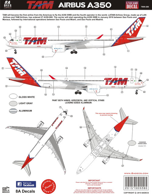 1/144 Scale Decal Airbus A350 TAM