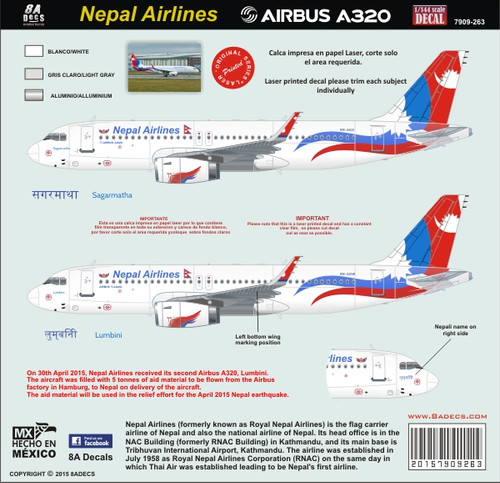 1/144 Scale Decal Nepal Airlines A-320  2015