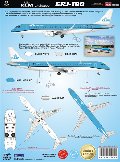 1/144 Scale Decal KLM 2015 ERJ190