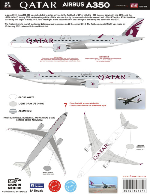 1/144 Scale Decal Airbus A-350 Qatar