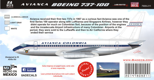 1/144 Scale Decal Avianca Colombia 737-100