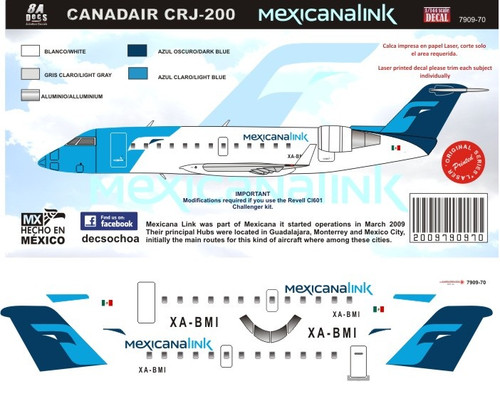 1/144 Scale Decal Mexicana Link CRJ-200