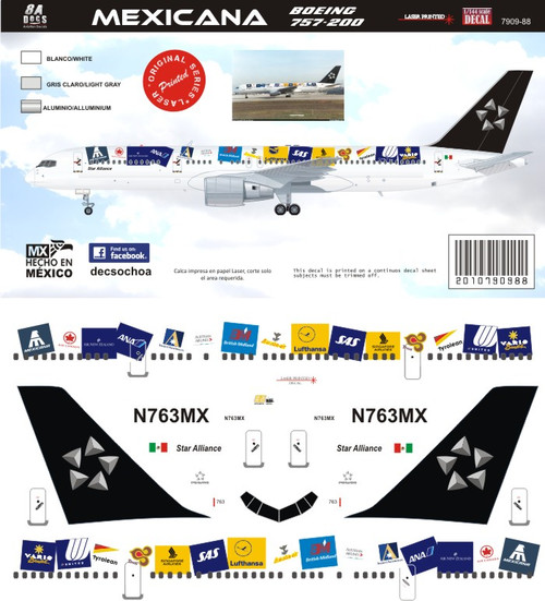 1/144 Scale Decal Mexicana 757-200 Star Alliance