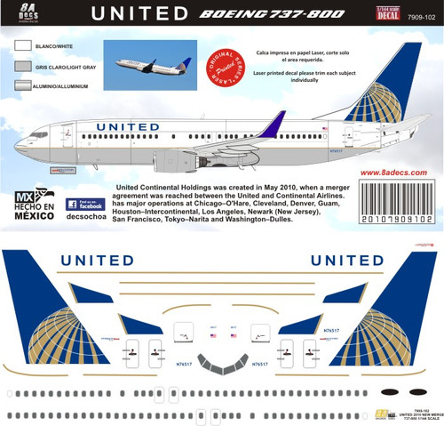 1/144 Scale Decal United 737-800